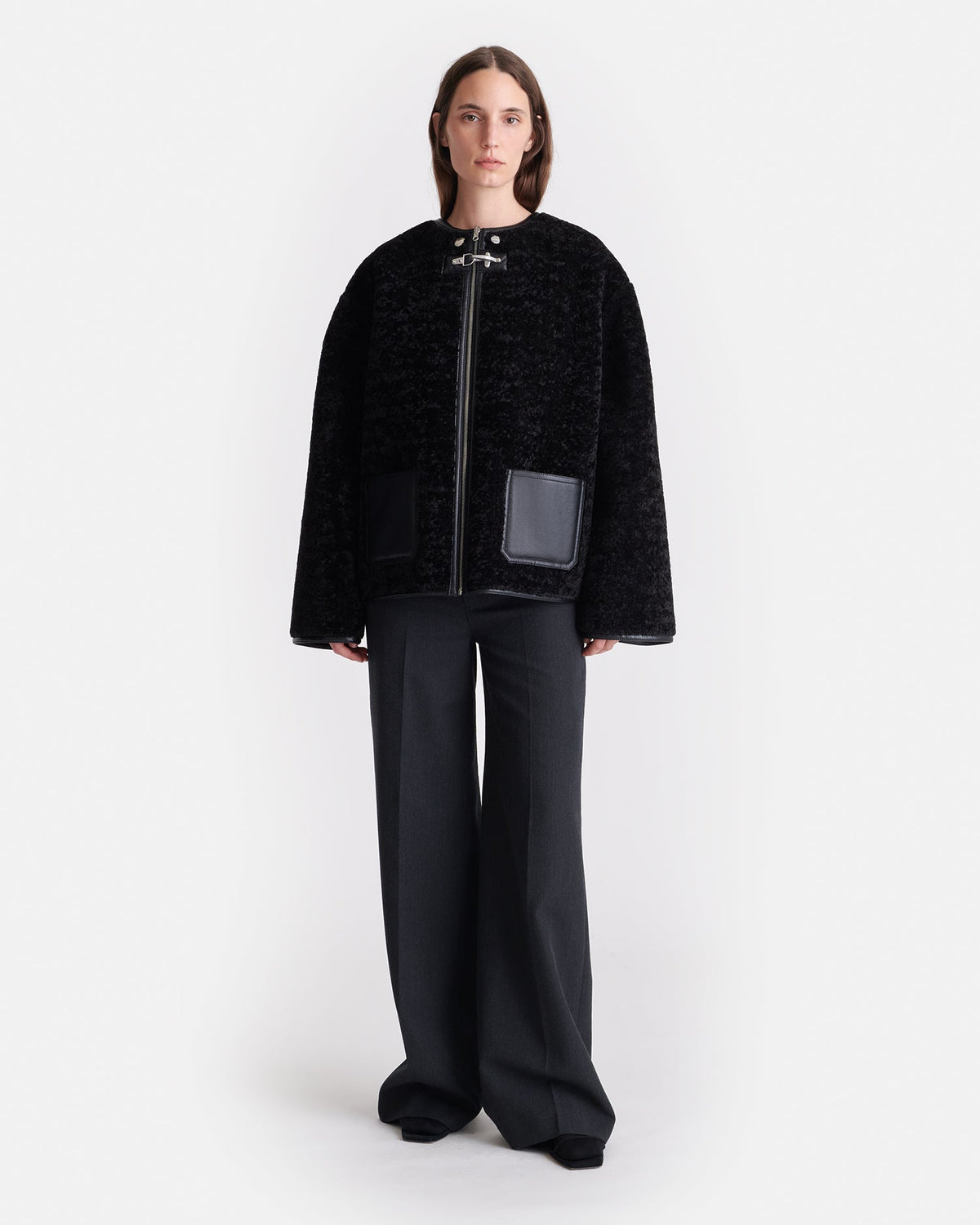 Panka Reversible shearling jacket - Black/Black | Nanushka