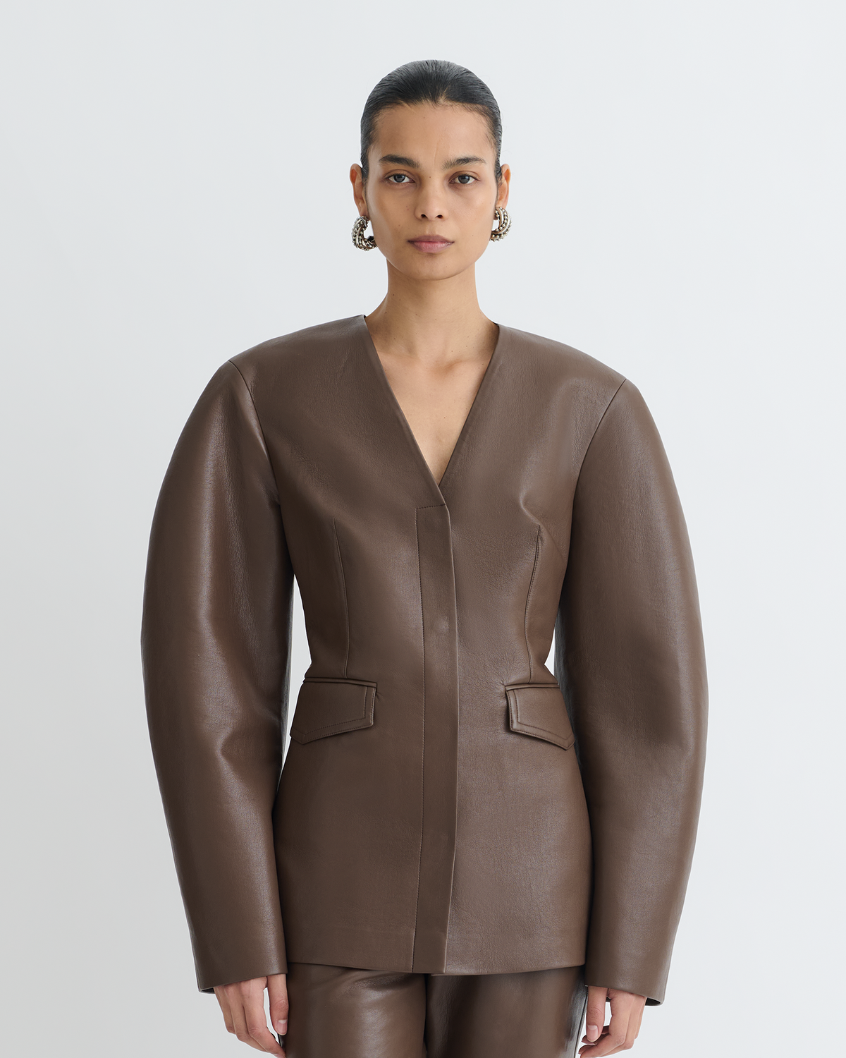 Erina Regenerated Leather Jacket - Chocolate | Nanushka