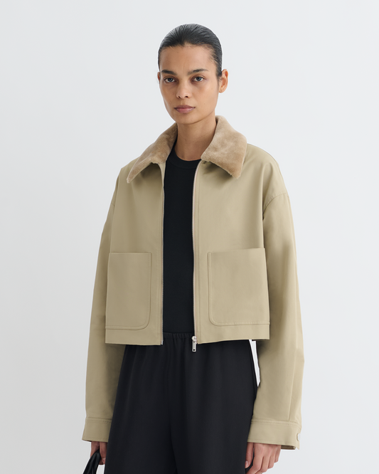 Phebe Cropped Tech Twill and Faux Fur Jacket - Pebble/Beige | Nanushka