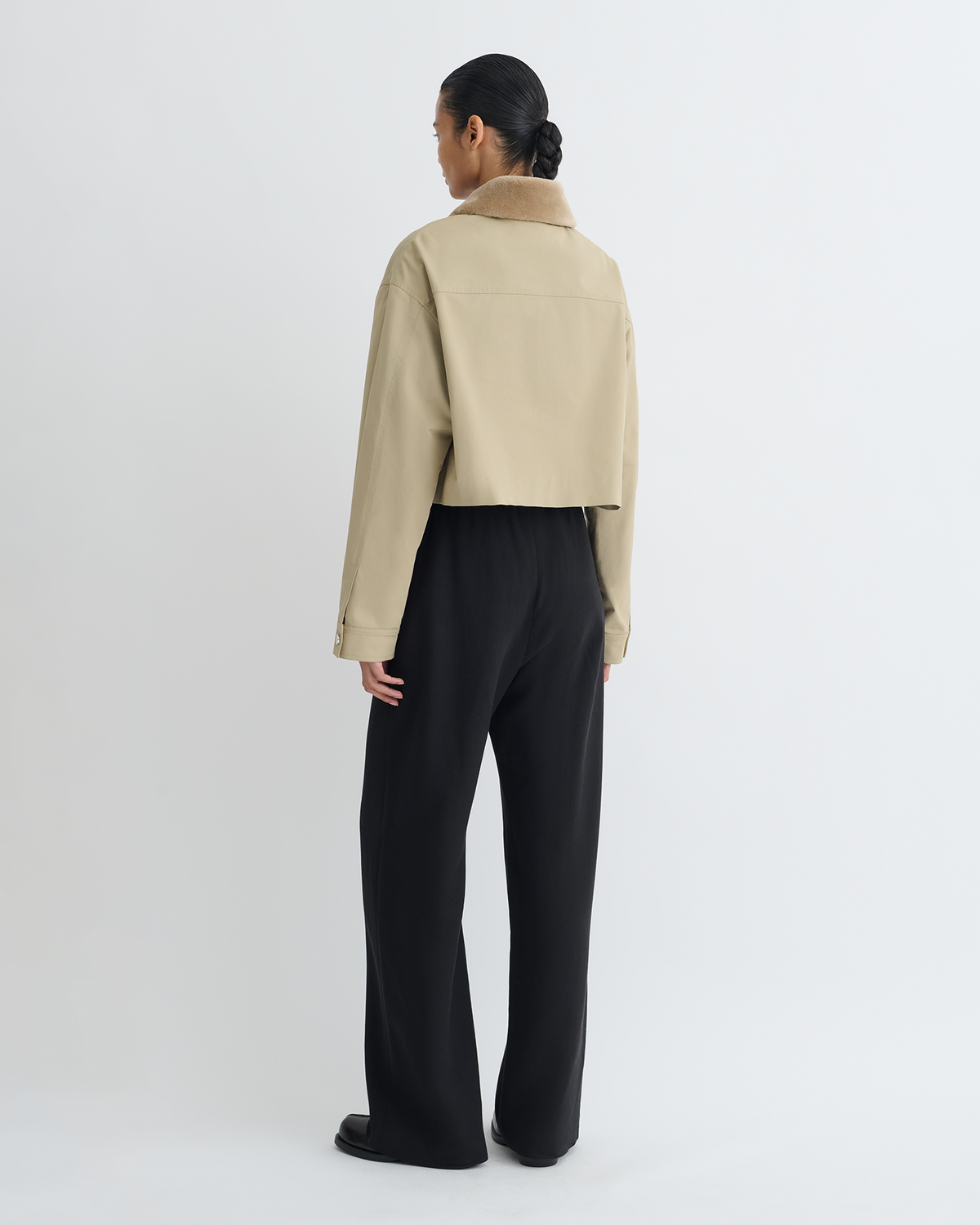 Phebe Cropped Tech Twill and Faux Fur Jacket - Pebble/Beige | Nanushka