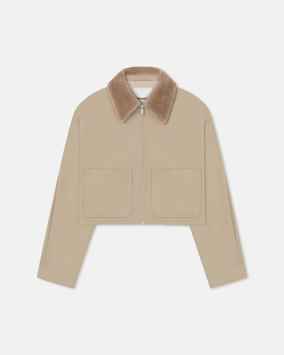 Phebe Cropped Tech Twill and Faux Fur Jacket - Pebble/Beige | Nanushka