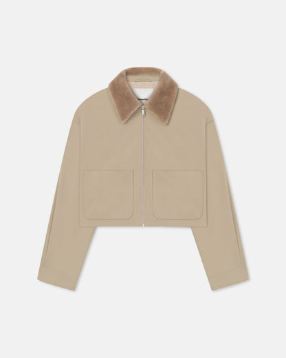 Phebe Cropped Tech Twill and Faux Fur Jacket - Pebble/Beige | Nanushka