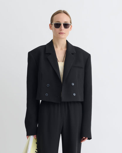 Rony Cropped Crepe Twill Blazer - Black | Nanushka