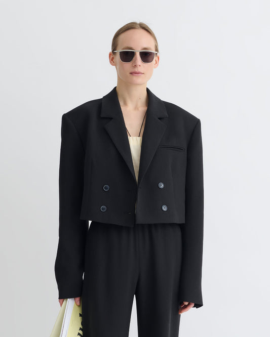 Rony Cropped Crepe Twill Blazer - Black | Nanushka