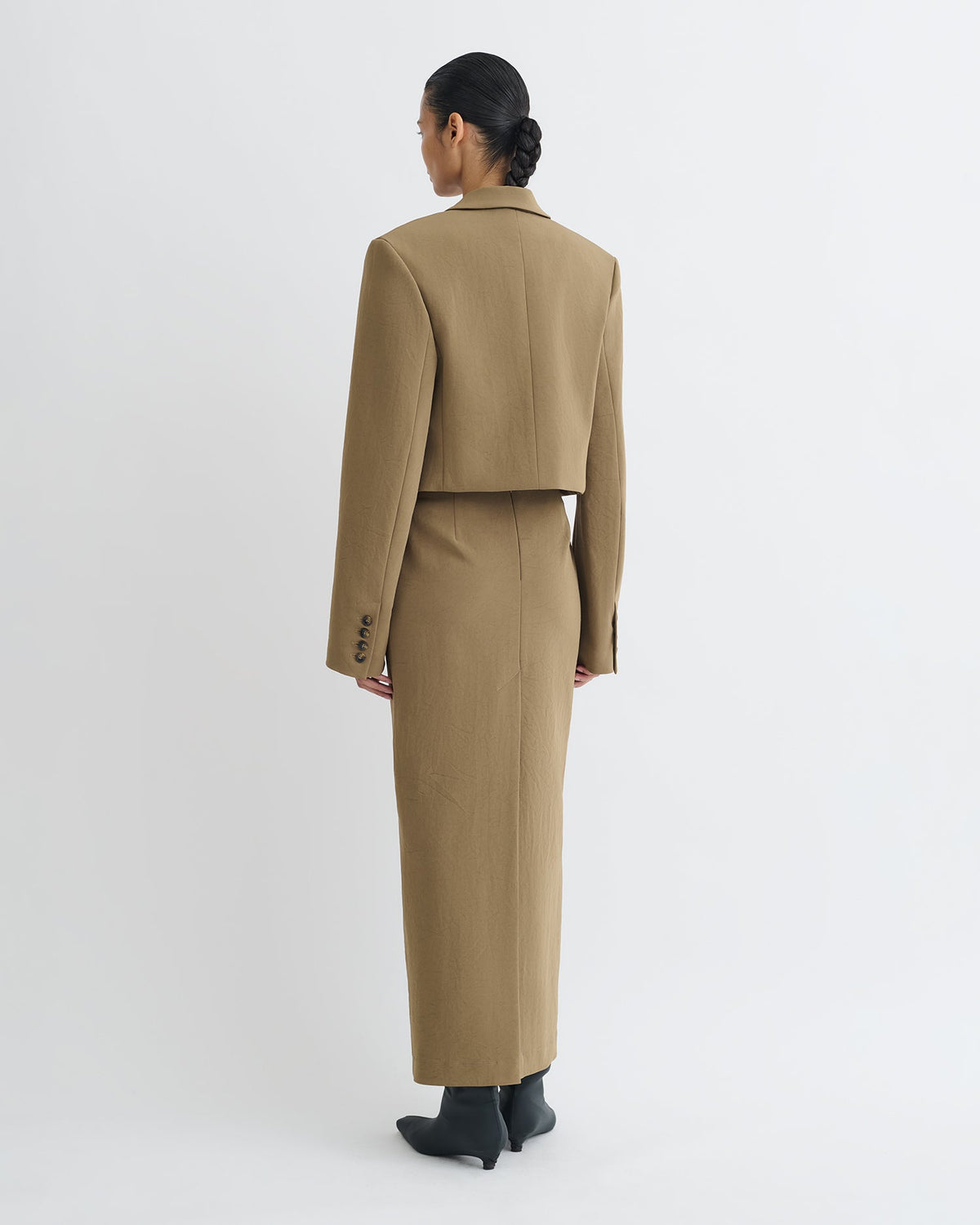 Sinead Cropped Paper Jersey Blazer - Brown | Nanushka