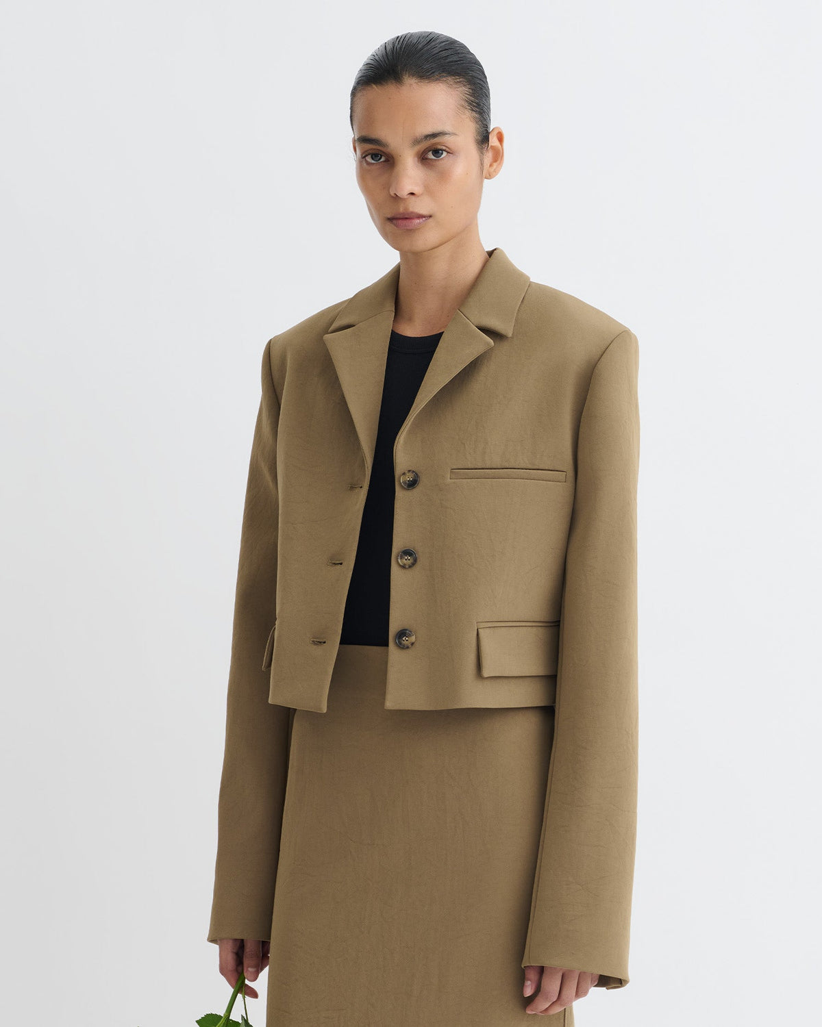 Sinead Cropped Paper Jersey Blazer - Brown | Nanushka