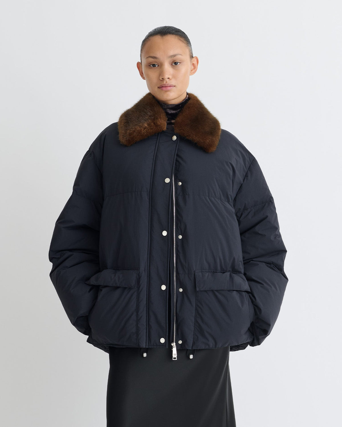 Camey Padded jacket - Black/Dark Brown | Nanushka