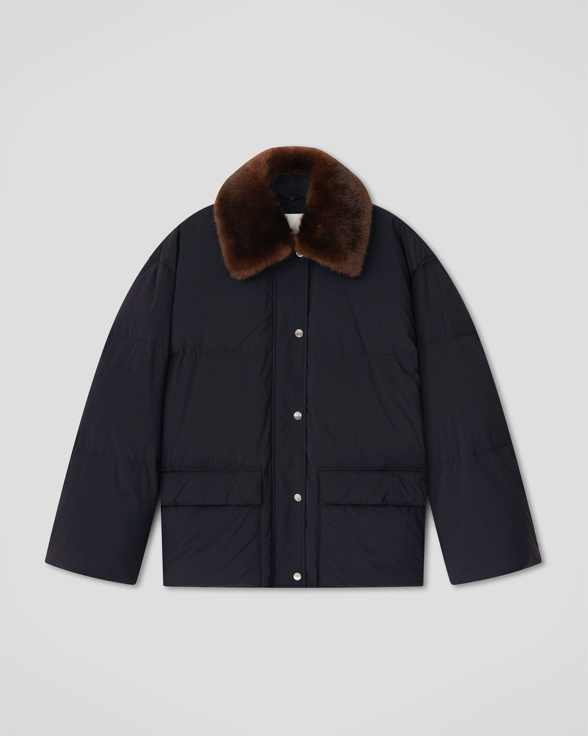 Camey Light Nylon/Faux Fur Jacket - Pebble/Dark Brown | Nanushka