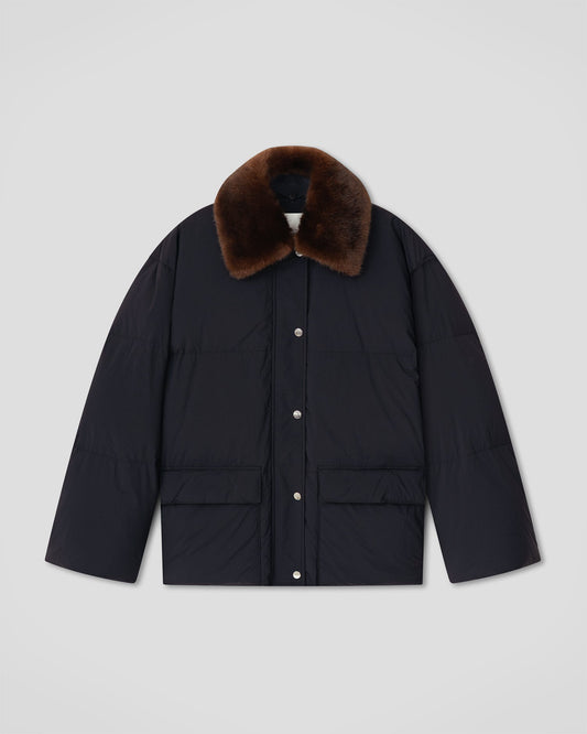 Camey Light Nylon/Faux Fur Jacket - Pebble/Dark Brown | Nanushka
