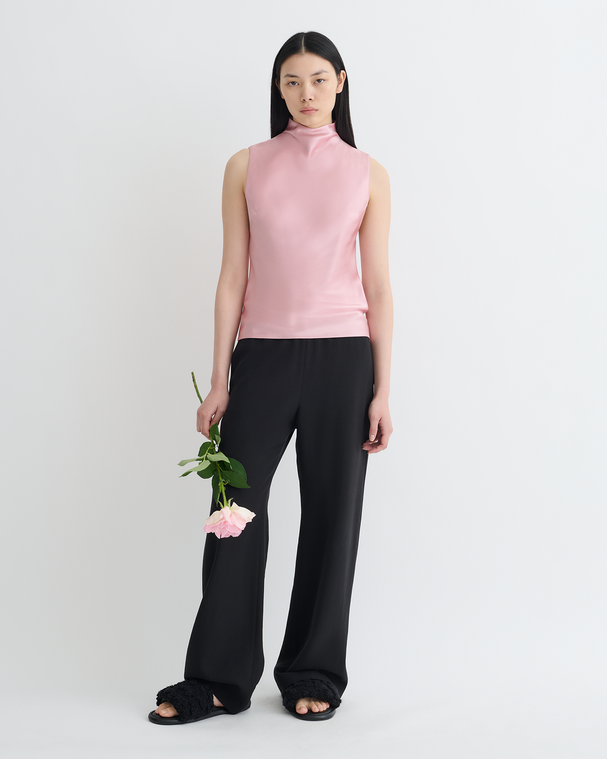Colson Slip Satin Turtleneck Top - Pink | Nanushka