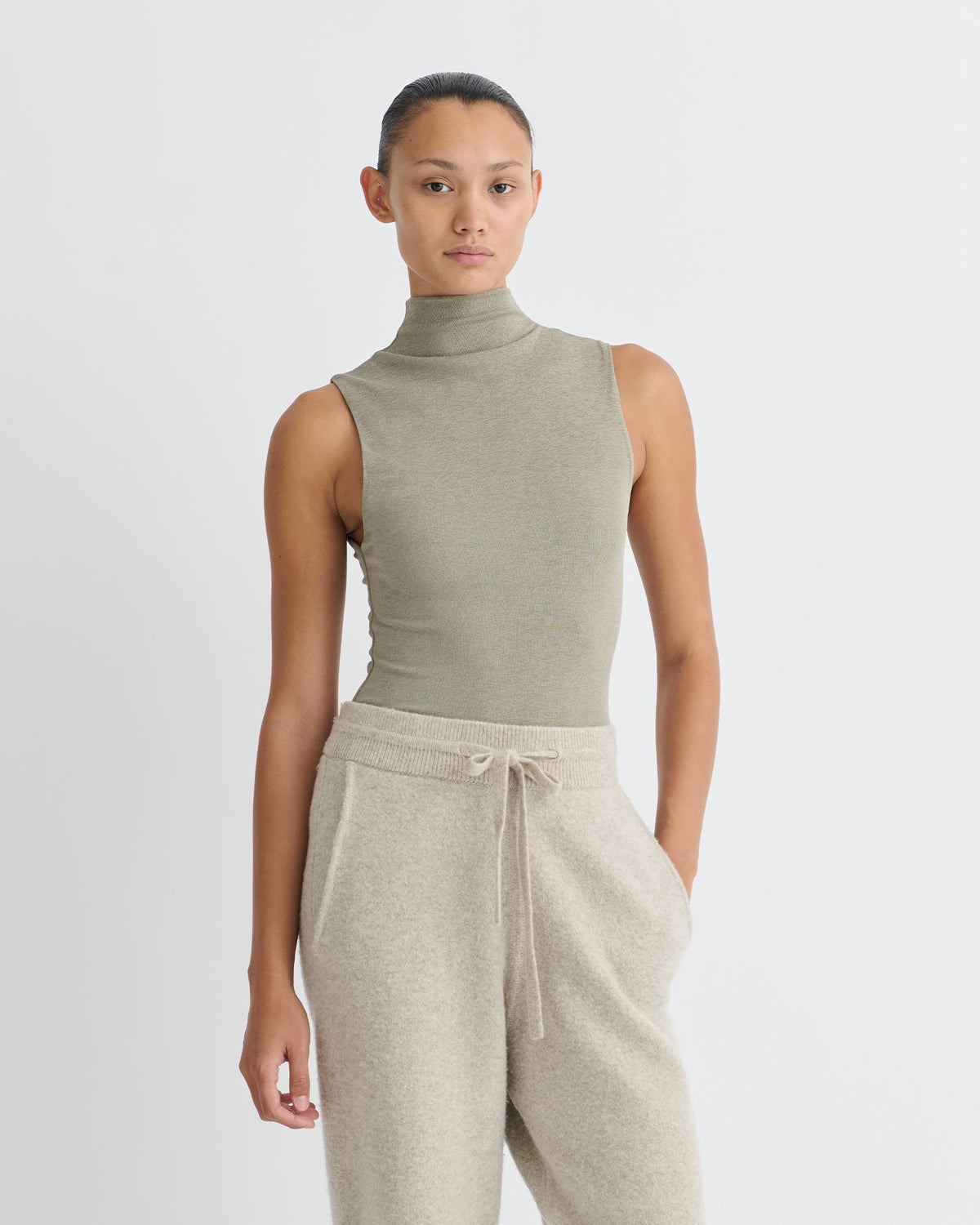 Annyka Mesh Jersey Sleeveless Top - Fog | Nanushka