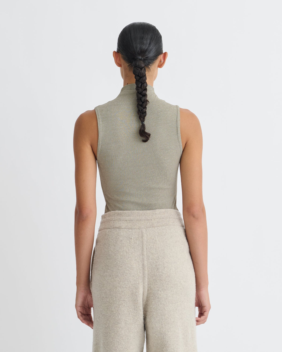 Annyka Mesh Jersey Sleeveless Top - Fog | Nanushka
