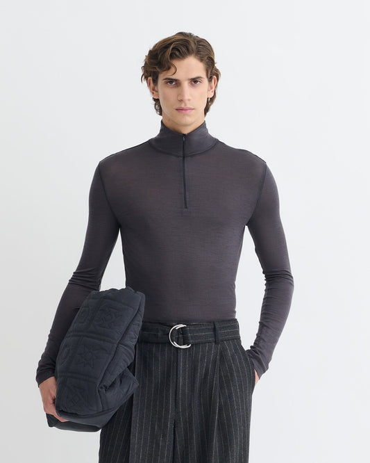 Tenoch Melange Wool Jersey Turtleneck Top - Grey Melange | Nanushka