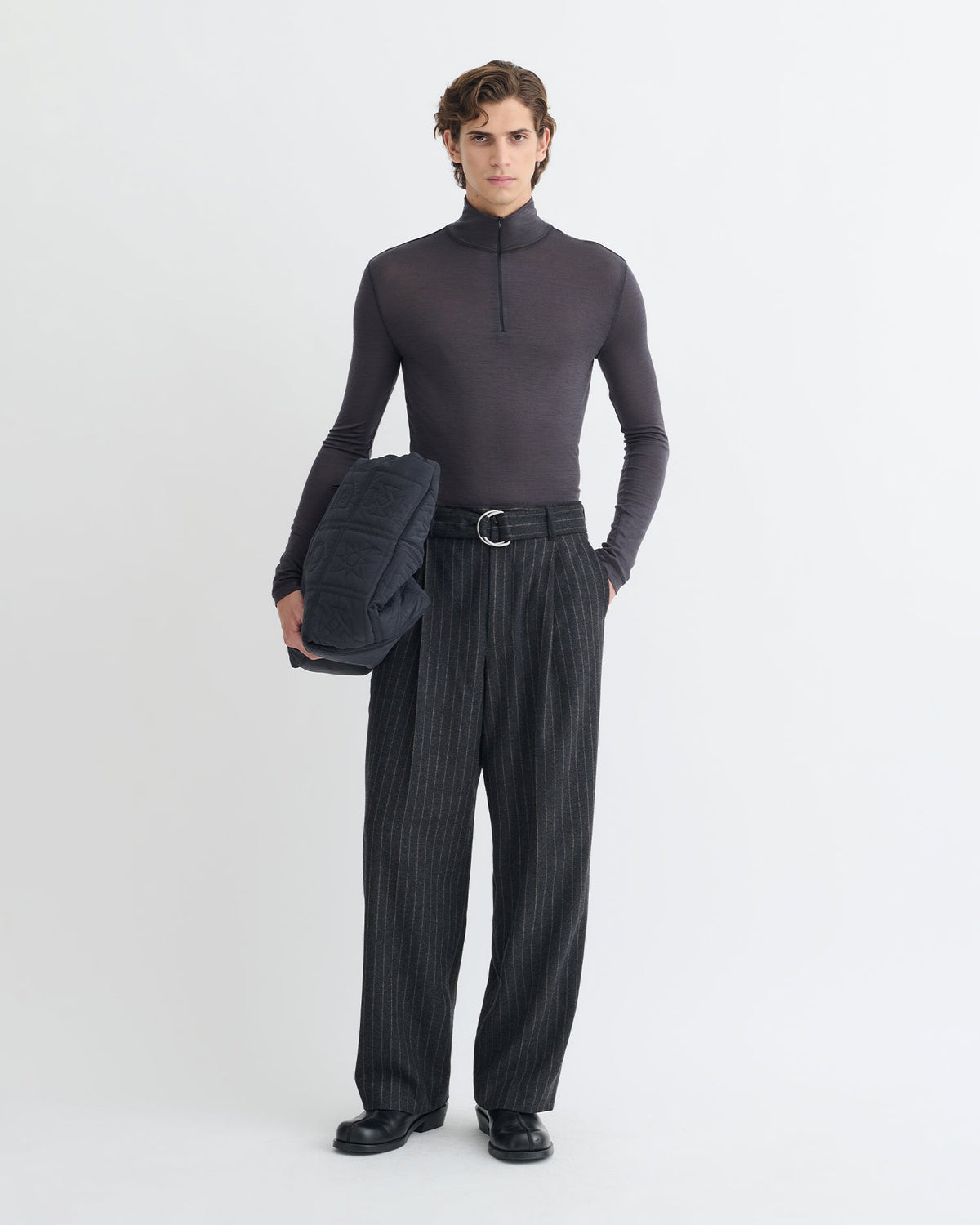 Tenoch Melange Wool Jersey Turtleneck Top - Grey Melange | Nanushka