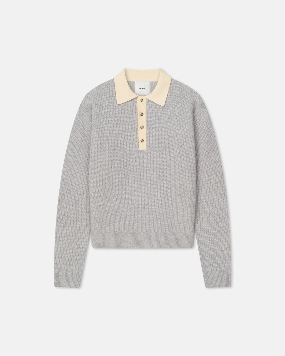 Gregor Merino and Terry Polo Sweater - Light Grey/Creme | Nanushka
