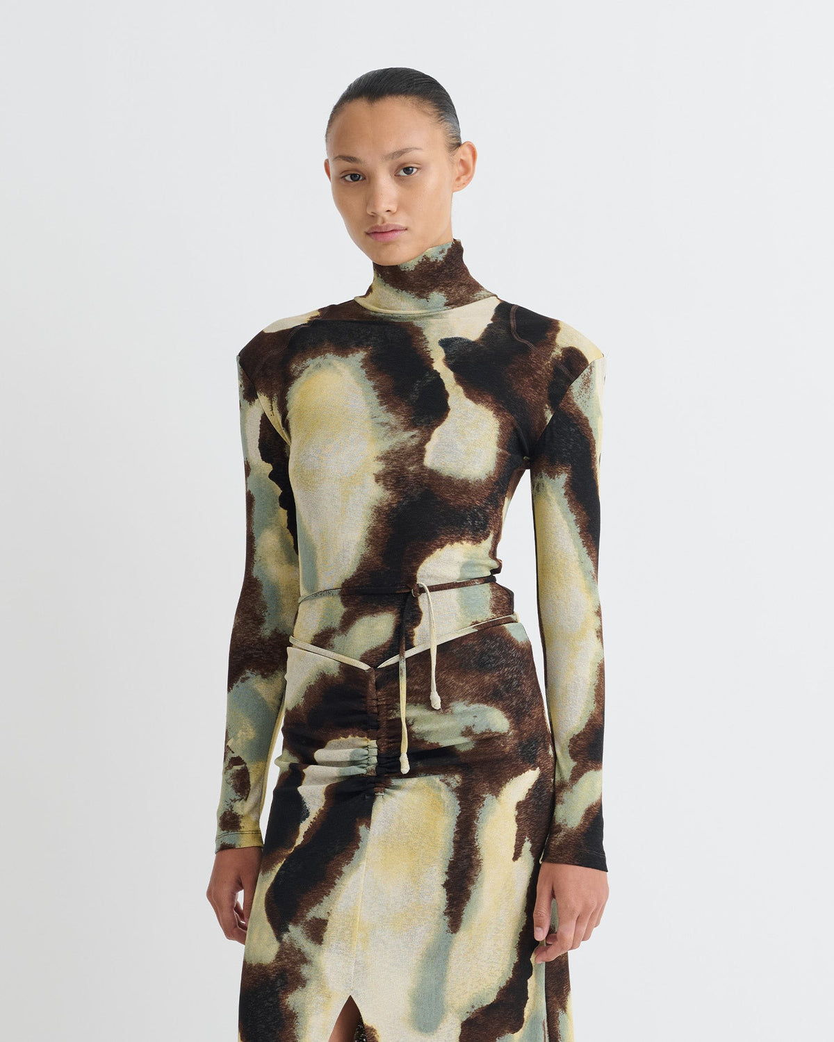 Nayeli Mesh Jersey Long Sleeved Top - Watercolor Sage | Nanushka