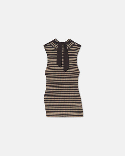 Liezel Fine Merino Rib Sleeveless Top - Black/Brown/Green Stripe | Nanushka