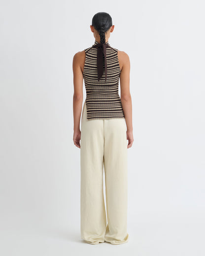 Liezel Fine Merino Rib Sleeveless Top - Black/Brown/Green Stripe | Nanushka