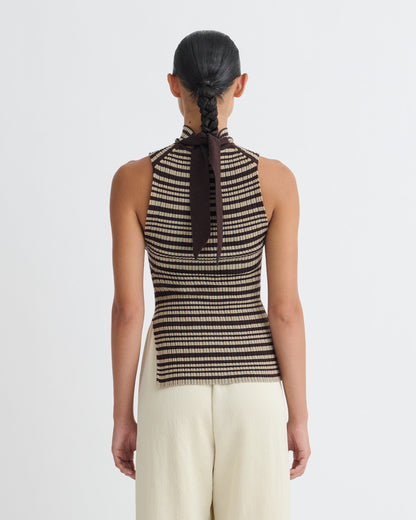 Liezel Fine Merino Rib Sleeveless Top - Black/Brown/Green Stripe | Nanushka