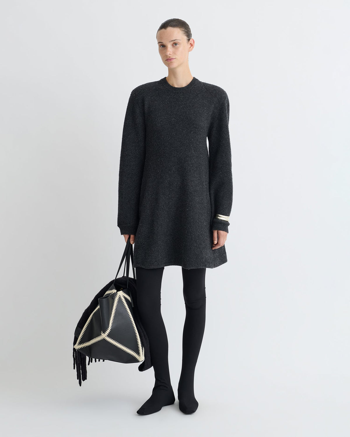 Yetta Overwashed Merino Mini Dress - Charcoal | Nanushka