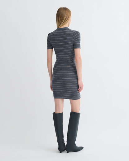 Safiyah Striped Terry Merino Mini Dress - Grey Stripe | Nanushka