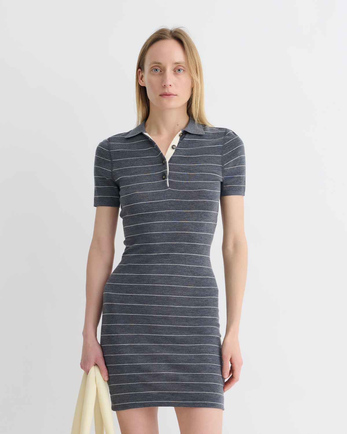 Safiyah Striped Terry Merino Mini Dress - Grey Stripe | Nanushka