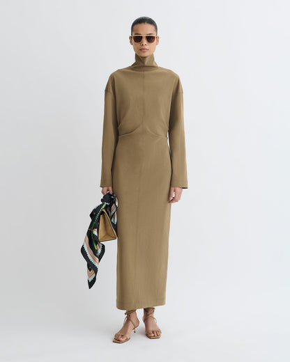 Jasmon Draped Paper Jersey Turtleneck Dress - Brown | Nanushka