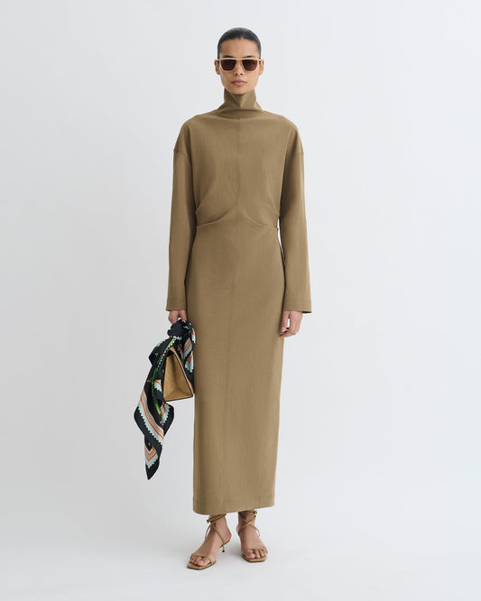 Jasmon Draped Paper Jersey Turtleneck Dress - Brown | Nanushka