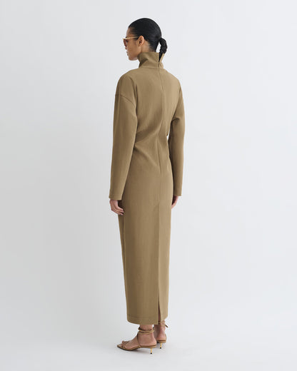 Jasmon Draped Paper Jersey Turtleneck Dress - Brown | Nanushka