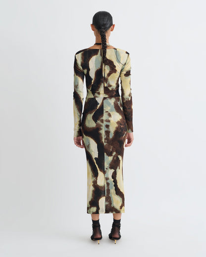 Aponi Mesh Jersey Dress - Watercolor Sage | Nanushka