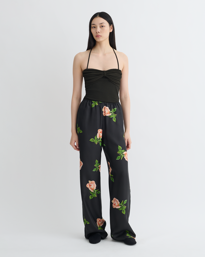 Arvenn Printed Silk Twill Pants - Off Black/Roses | Nanushka