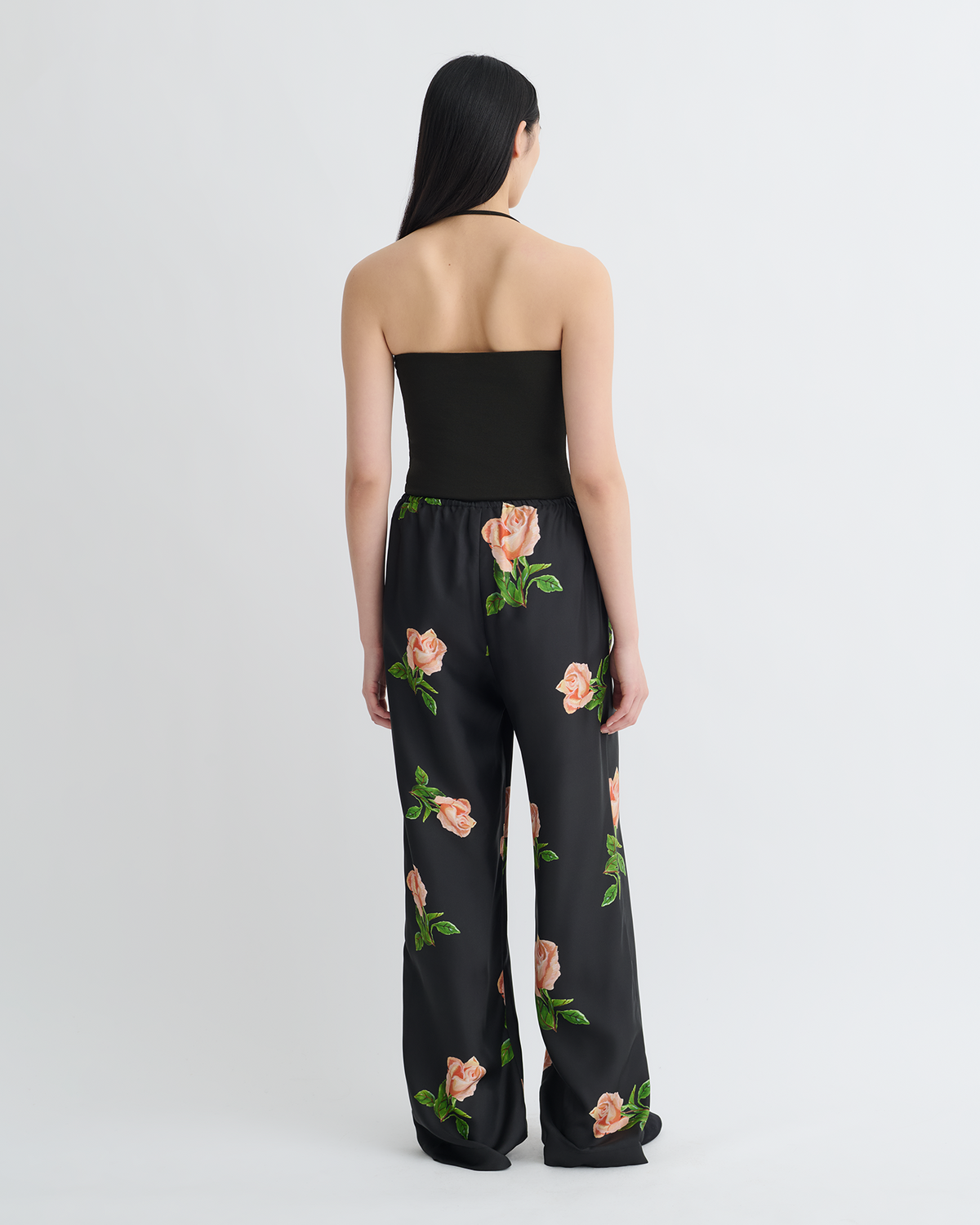 Arvenn Printed Silk Twill Pants - Off Black/Roses | Nanushka