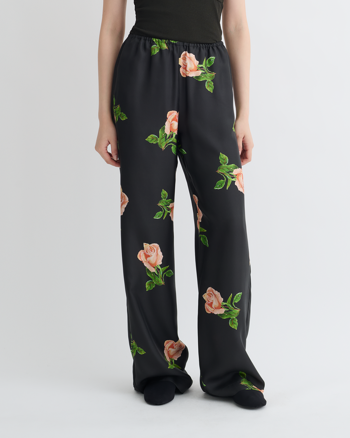 Arvenn Printed Silk Twill Pants - Off Black/Roses | Nanushka