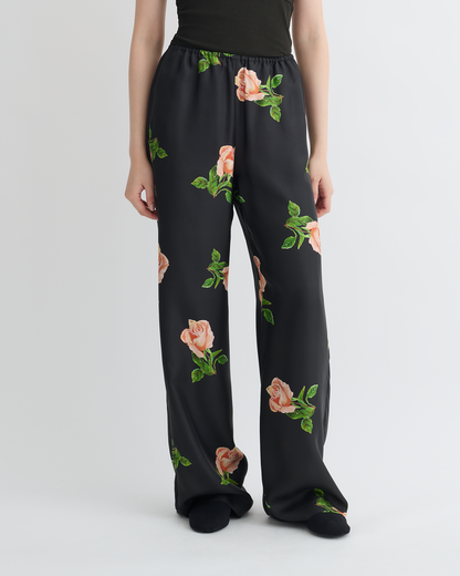 Arvenn Printed Silk Twill Pants - Off Black/Roses | Nanushka