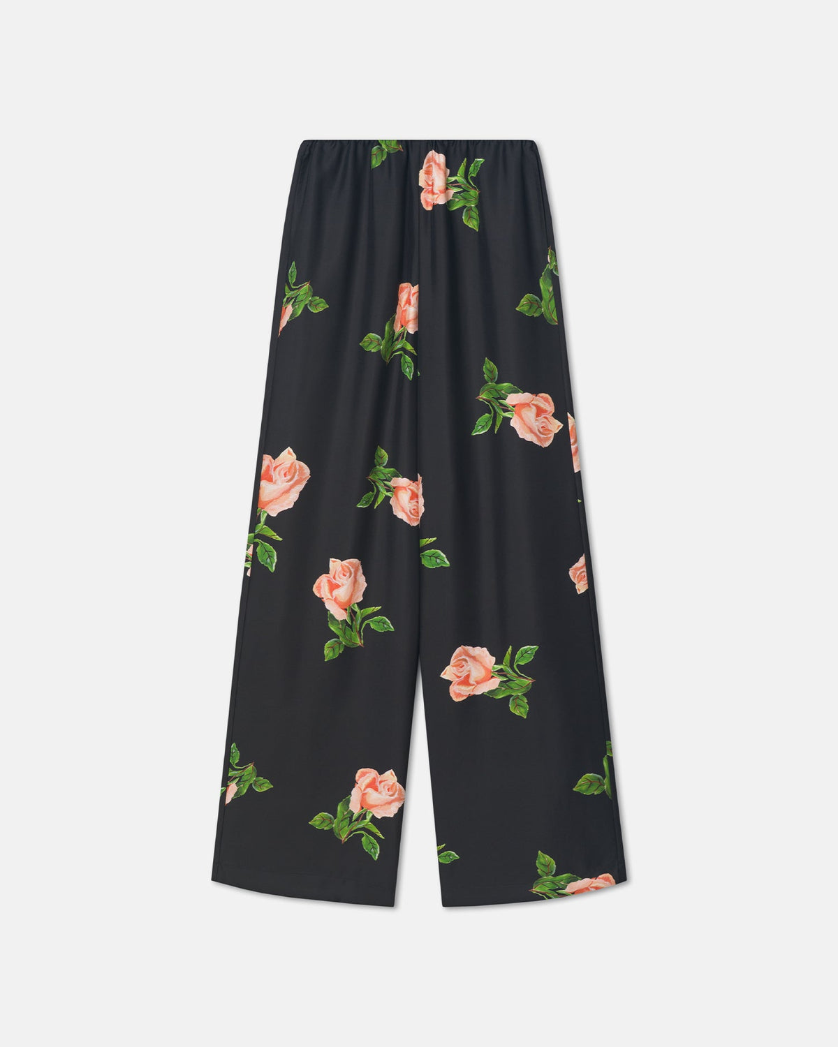 Arvenn Printed Silk Twill Pants - Off Black/Roses | Nanushka