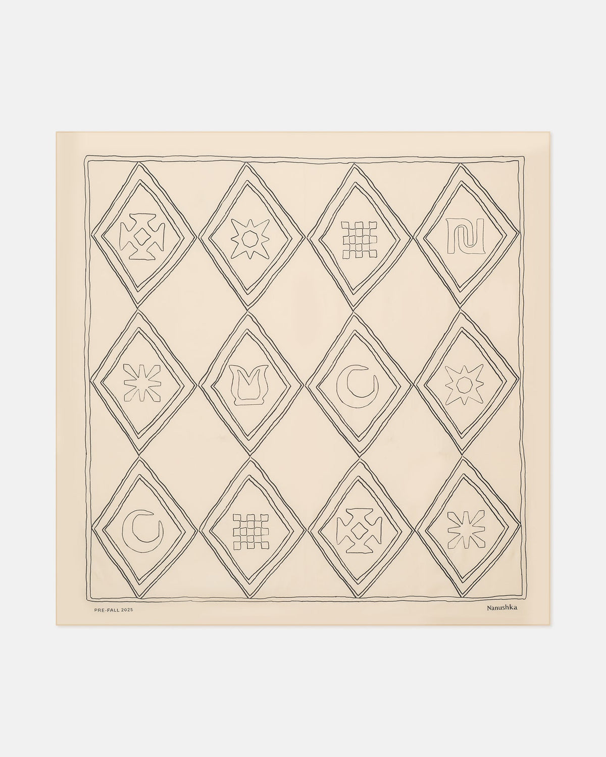 Miani Printed Silk Scarf - Symbol Argyle Creme/Black | Nanushka