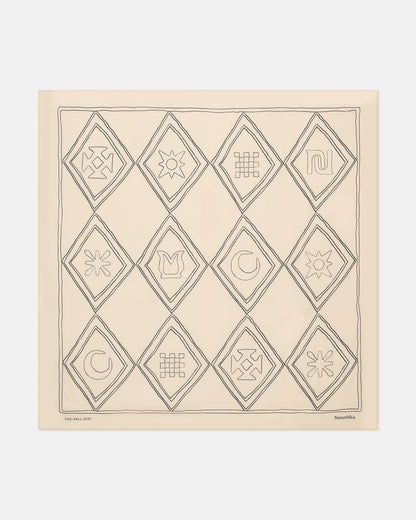 Miani Printed Silk Scarf - Symbol Argyle Creme/Black | Nanushka