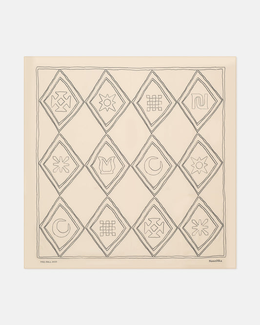 Miani Printed Silk Scarf - Symbol Argyle Creme/Black | Nanushka