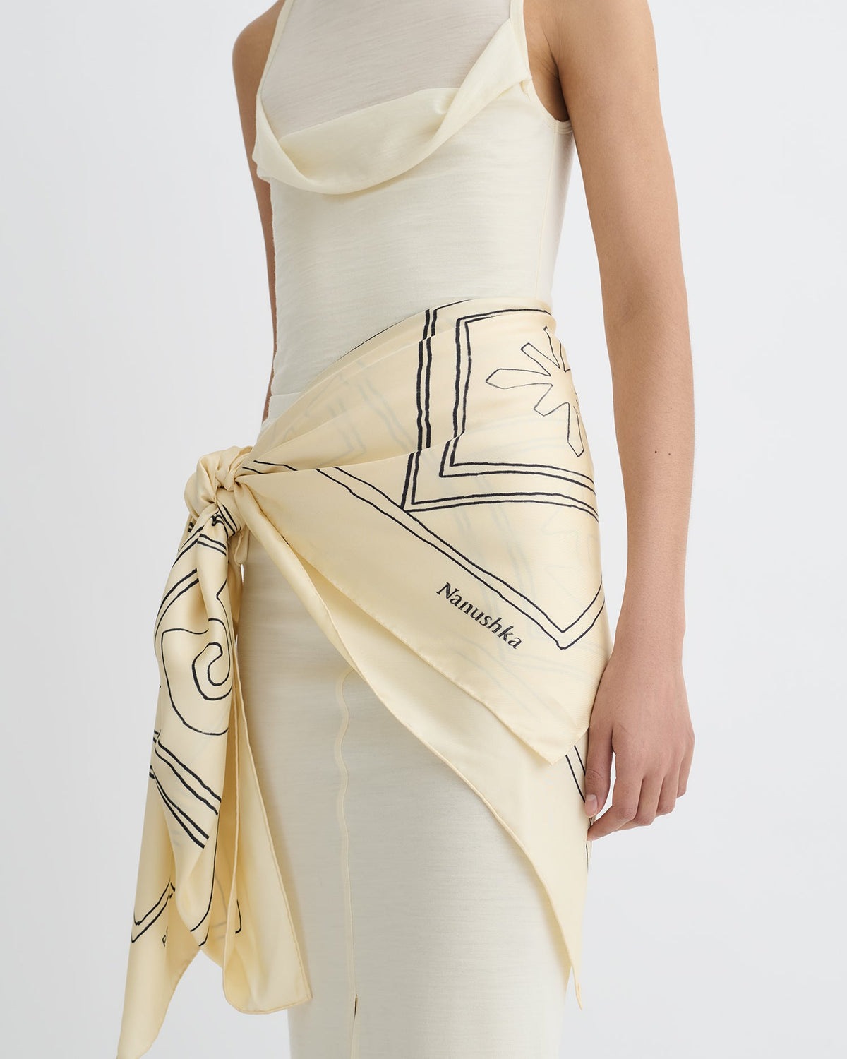 Miani Printed Silk Scarf - Symbol Argyle Creme/Black | Nanushka