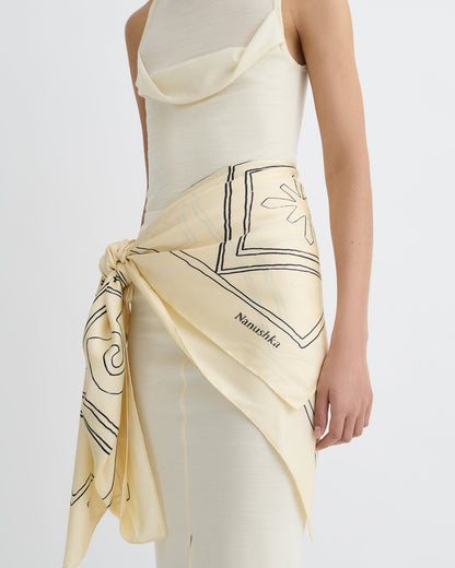 Miani Printed Silk Scarf - Symbol Argyle Creme/Black | Nanushka