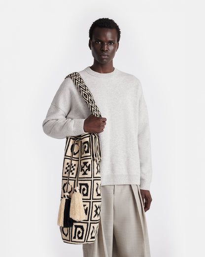 Wayuu Symbol Maxi Crocheted Bucket Bag - Kopjafa Black/Creme | Nanushka