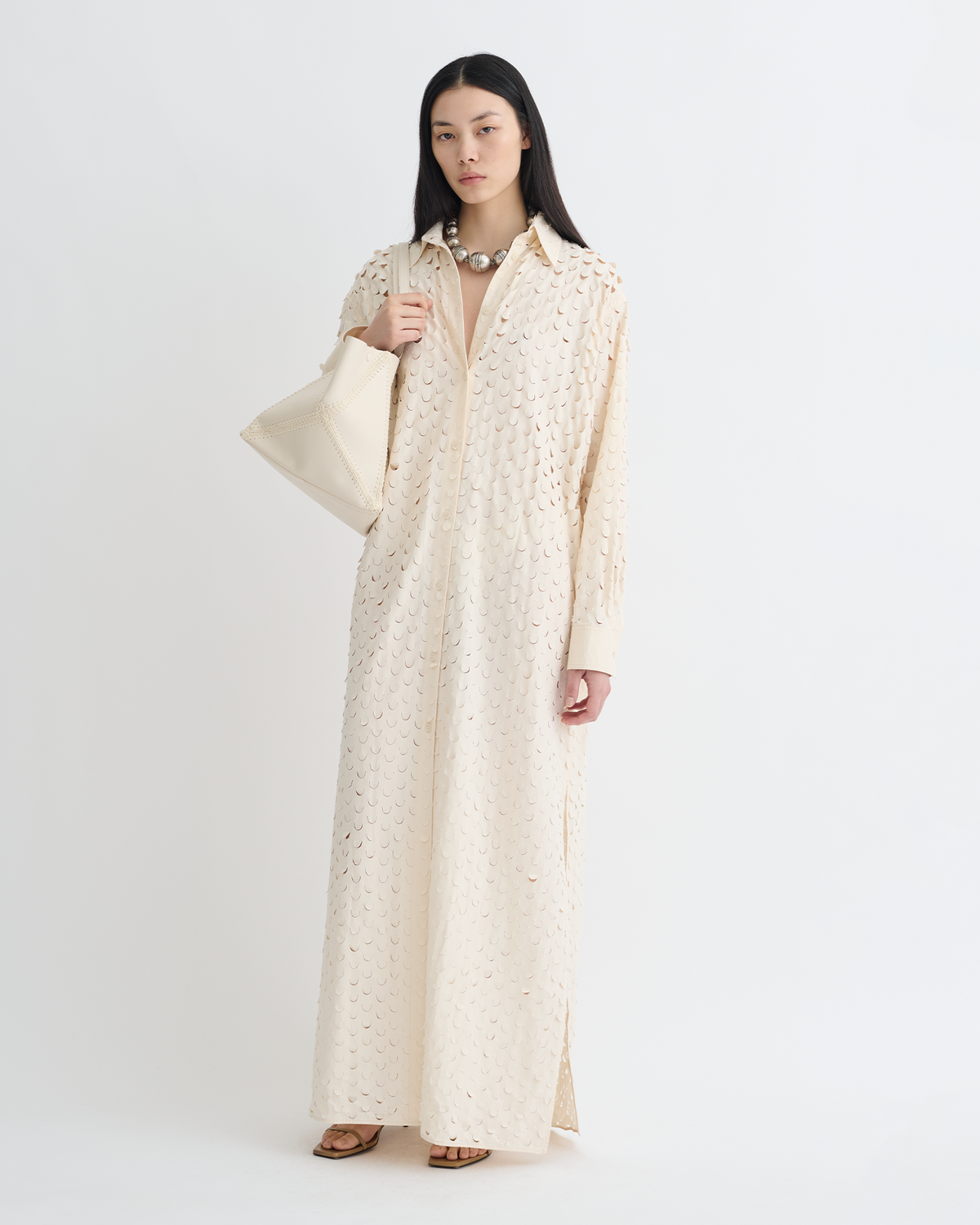 Brizo Laser-Cut Heavy Poplin Shirt Dress - Creme | Nanushka
