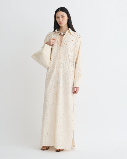 Brizo Laser-Cut Heavy Poplin Shirt Dress - Creme | Nanushka