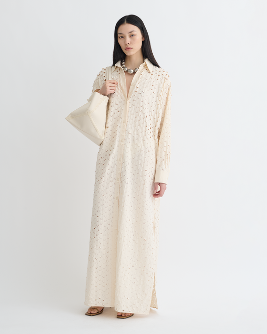 Brizo Laser-Cut Heavy Poplin Shirt Dress - Creme | Nanushka