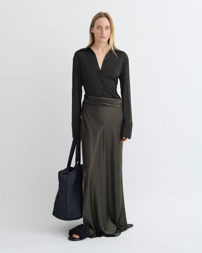 Scylla Mesh Jersey and Slip Satin Dress - Dark Green/Anthracite | Nanushka