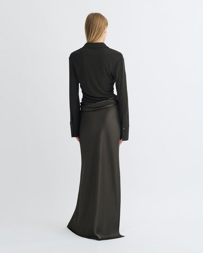 Scylla Mesh Jersey and Slip Satin Dress - Dark Green/Anthracite | Nanushka