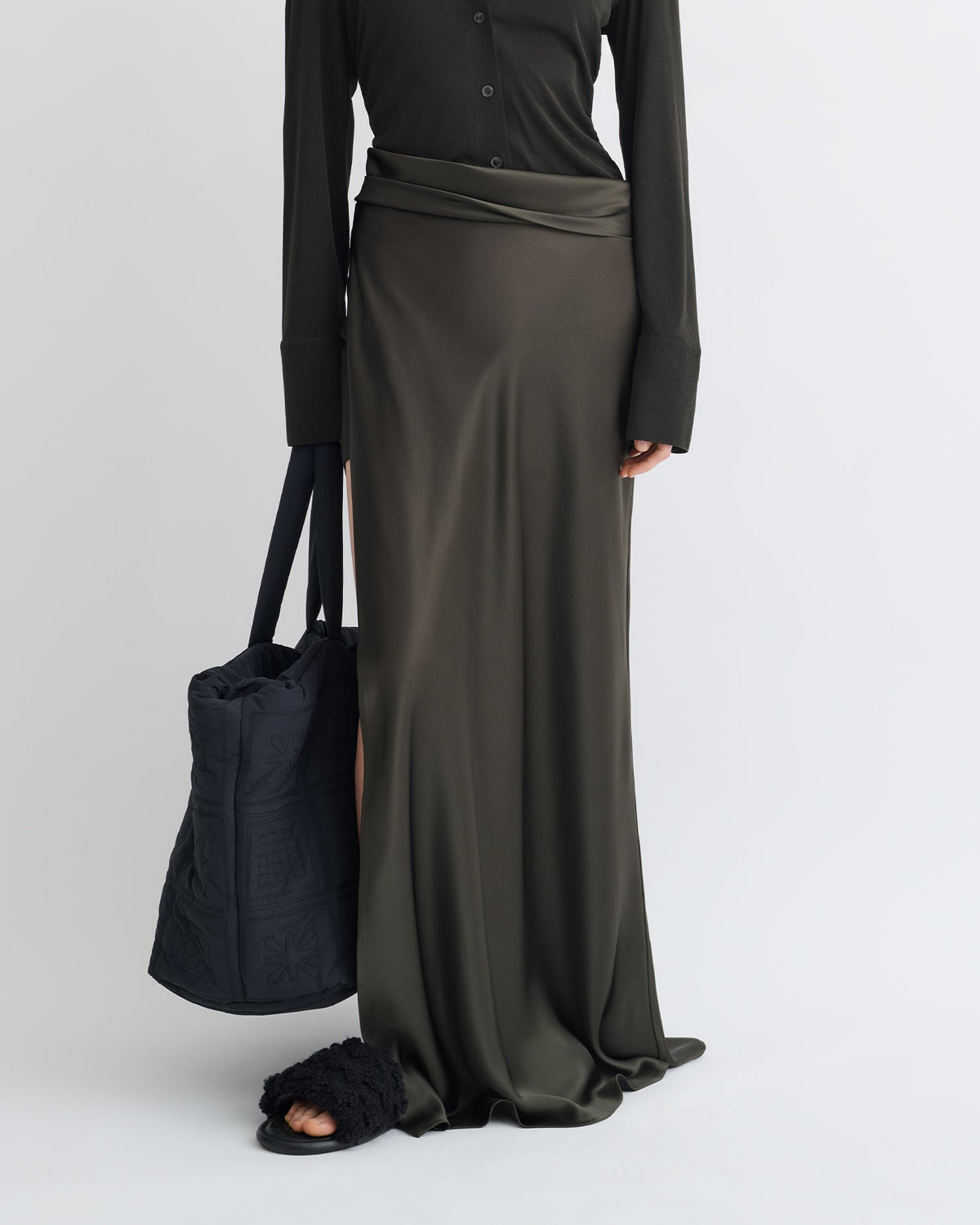 Scylla Mesh Jersey and Slip Satin Dress - Dark Green/Anthracite | Nanushka
