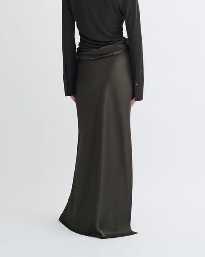 Scylla Mesh Jersey and Slip Satin Dress - Dark Green/Anthracite | Nanushka