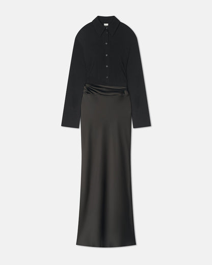 Scylla Mesh Jersey and Slip Satin Dress - Dark Green/Anthracite | Nanushka