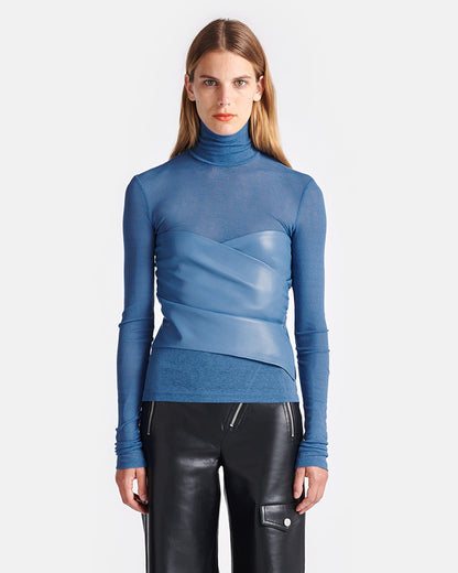 Kynlee Mixed fabric turtleneck top - Blue | Nanushka